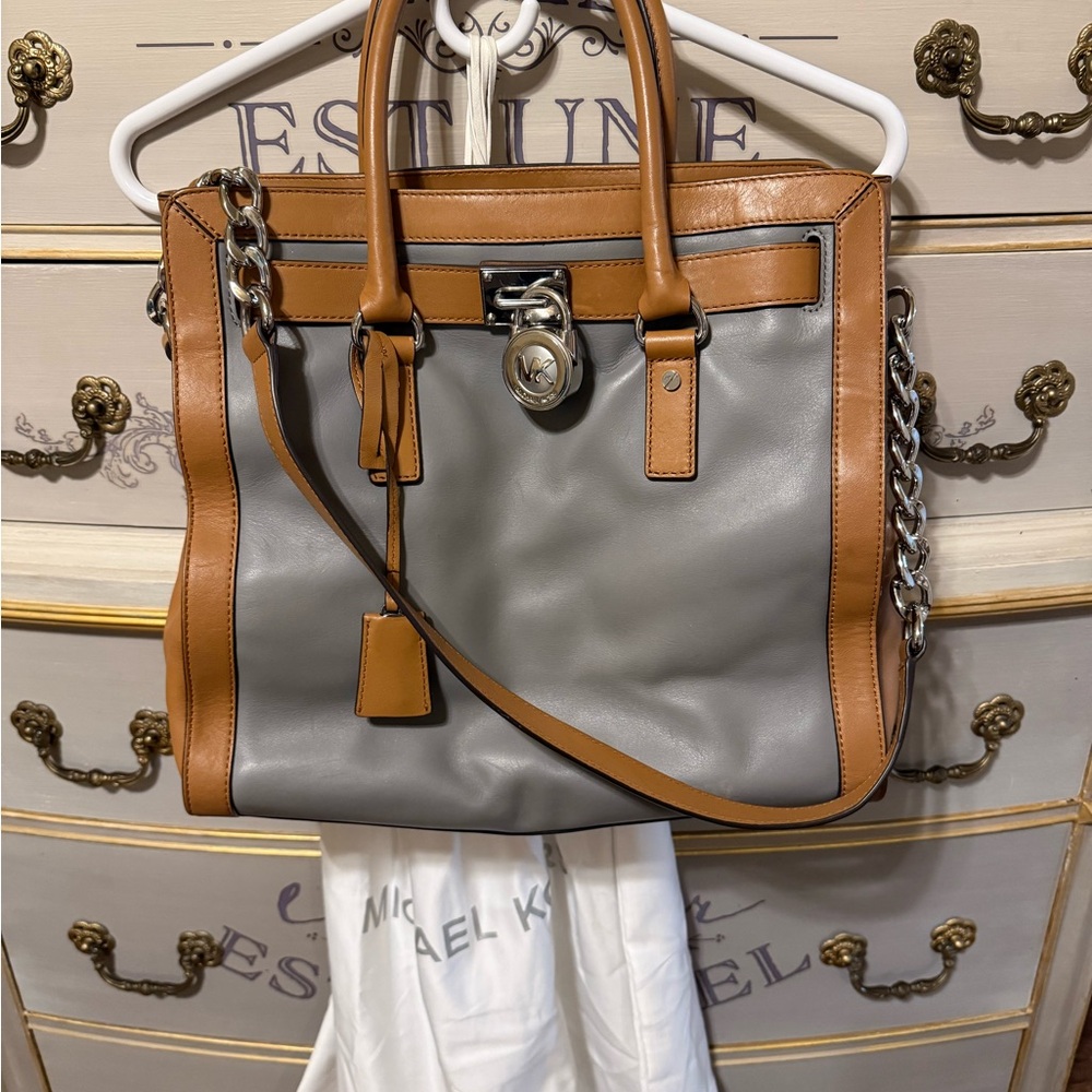 Michael Kors Gray and Brown Satchel